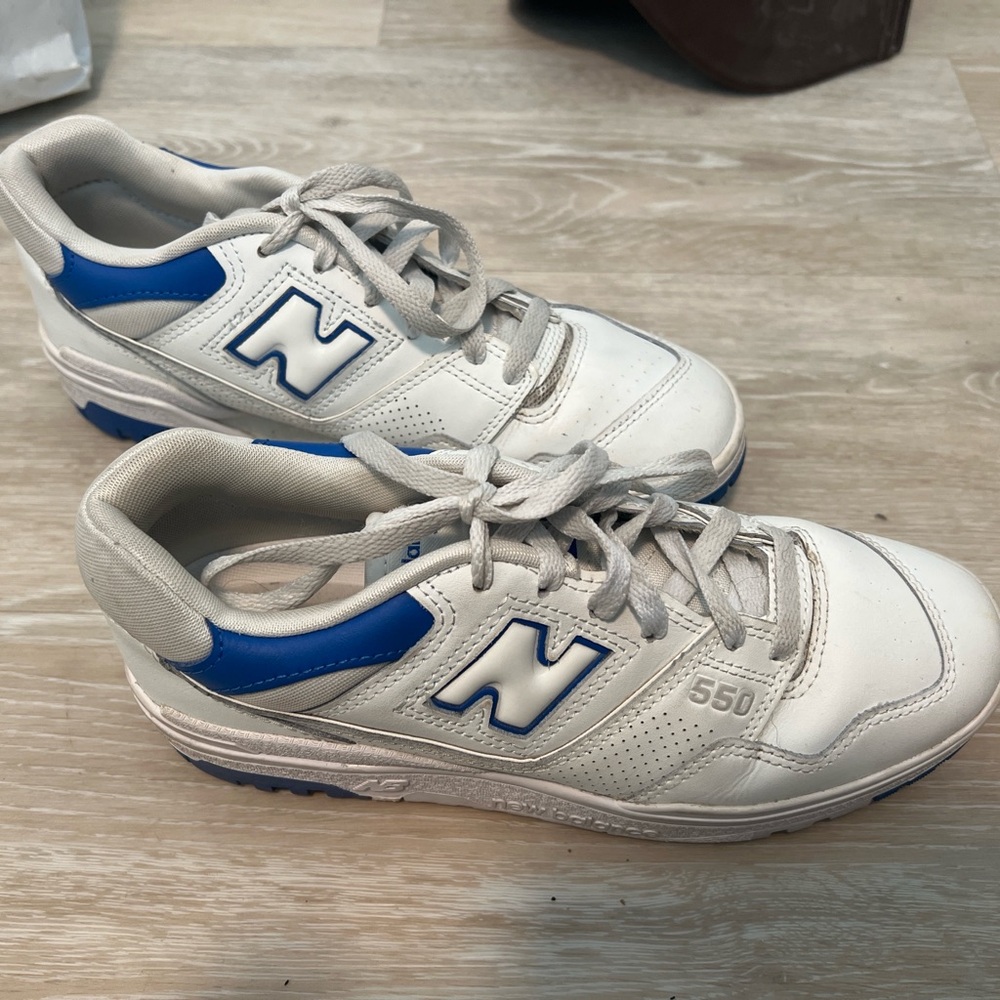 White and Blue New Balance 550